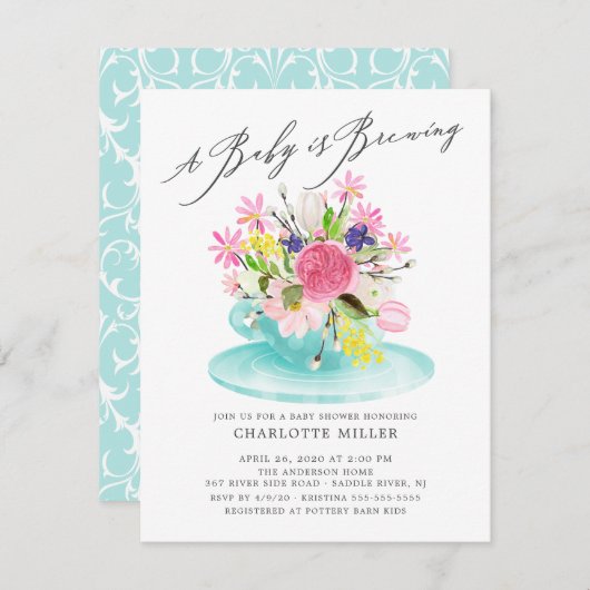 Sweet Baby Brewing Floral Baby Tea Kaart (Voorkant / Achterkant)