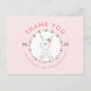Sweet Baby Bunny Floral Baby shower Dank u Briefkaart