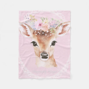 Sweet Baby Deer met Bloemenkroon roze kinderkame Fleece Deken