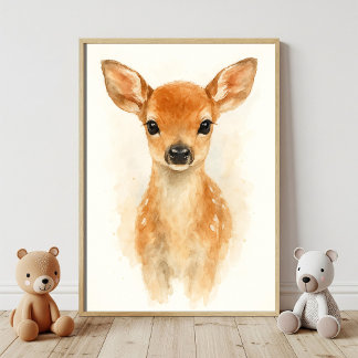Sweet Baby Deer Woodland Nursery Decor Poster