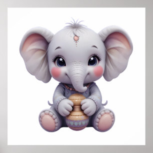 Sweet Baby Elephant Wall Art - Poster de pépinière