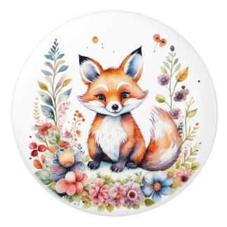 Sweet Baby Fox with Flowers Woodland Creatures Keramische Knop