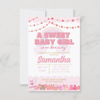 Sweet Baby Girl Baby shower Invitation Kaart