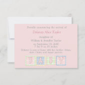 Sweet Baby Girl Faire-part de naissance (Dos)