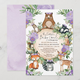 Sweet Baby Girl Paarse Floral Woodland Shower Kaart