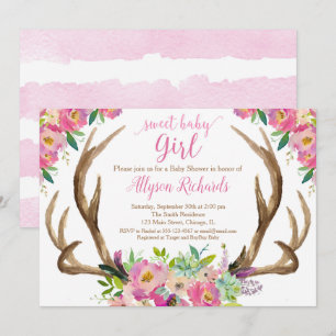 Sweet baby girl rustige boho antlers baby shower kaart