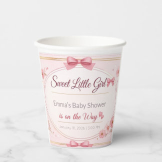 Sweet Baby Girl Shower Cups | Pink Floral Décor Papieren Bekers