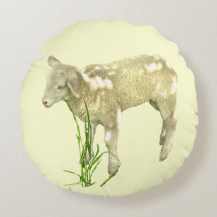 Sweet Baby Lamb op de Gele Ronde Pillow Rond Kussen