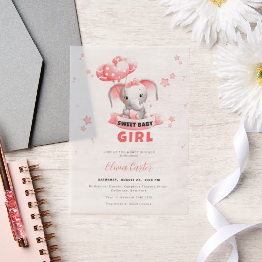 Sweet Baby Olifant Baby shower Vellum Uitnodigingen (Huwelijk)