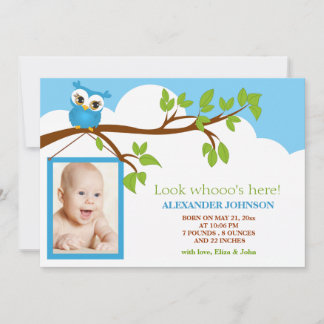 Sweet Baby Owl Boy Fotogeboorteaankondiging Aankondiging