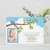 Sweet Baby Owl Boy Photo Faire-part de naissance (Debout devant)