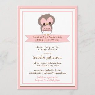 Sweet Baby Owl Het is een Girl Baby shower Uitnodi Kaart