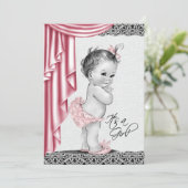 Sweet Baby Pink et Black Baby shower Invitation (Debout devant)
