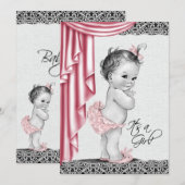 Sweet Baby Pink et Black Baby shower Invitation (Devant / Derrière)