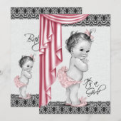 Sweet Baby Pink et Black Baby shower Invitation (Devant / Derrière)