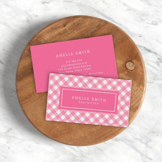 Sweet Baby Pink Gingham Visitekaartje