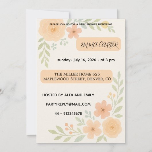 Sweet Baby Shower Invitation flowers (Devant)