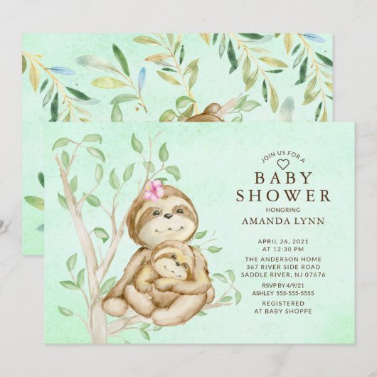 Sweet Baby Sloth Neutral Baby shower Invitation (Devant / Derrière)