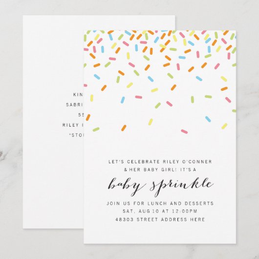 Sweet Baby Sprinkle nodigt uit Kaart (Voorkant / Achterkant)