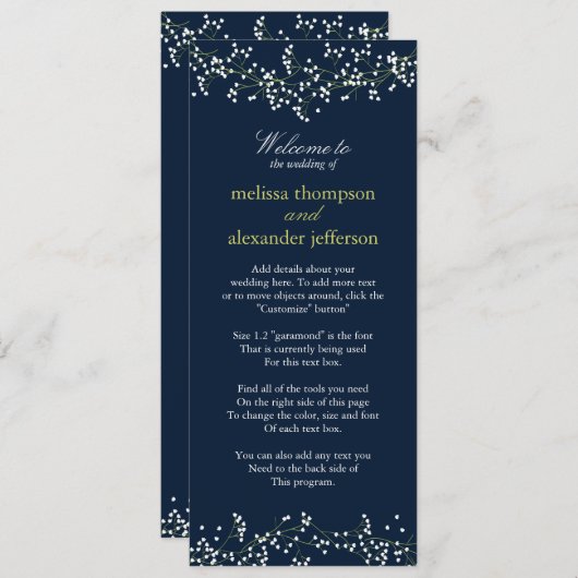 Sweet Baby's Breath Wedding Programme (Devant / Derrière)