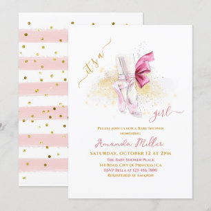 Sweet Ballet Shoes Illustration Baby Girl Shower Kaart