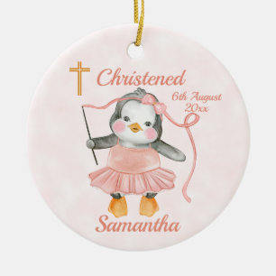 Sweet Baptisme Penguin Ballerina Pink Keramisch Ornament