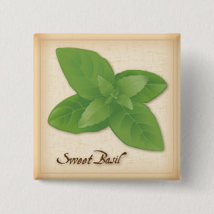 Sweet Basil Herb Vierkante Button 5,1 Cm