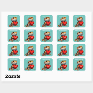 Sweet Bearded Dragon Groene Valentijn Vierkante Sticker