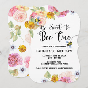 Sweet Bee 1e verjaardag Floral Pastel Kaart