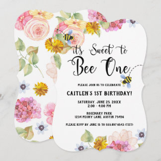 Sweet Bee 1e verjaardag Floral Pastel Kaart