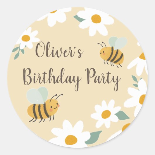 Sweet Bee Birthday Ronde Sticker (Voorkant)