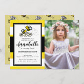 Sweet Bee Day Party Schattigee Gele Foto Verjaarda Kaart (Voorkant / Achterkant)