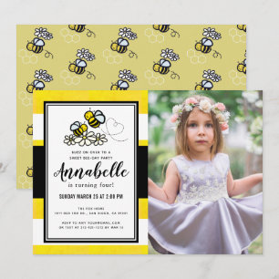 Sweet Bee Day Party Schattigee Gele Foto Verjaarda Kaart