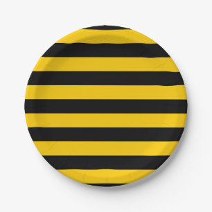 Sweet Bee Yellow en Black Striped Papieren Bordje