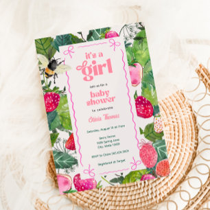 Sweet Berry Baby Girl Strawberry Shower Uitnodigin Kaart