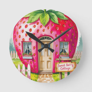 "Sweet Berry Cottage" Whimsical Strawberry House Ronde Klok