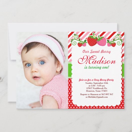 Sweet Berry fraise Anniversaire Photo Invitation (Devant)