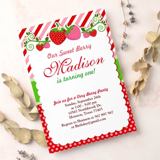 Sweet Berry Strawberry Invitation de fête d'annive