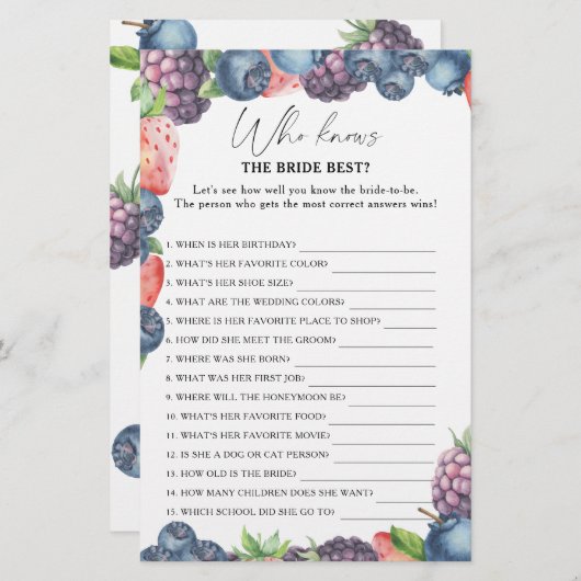 Sweet berry - Wie weet de bruid beste spel (Voorkant / Achterkant)