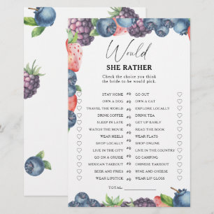 Sweet berry - Zou ze liever vrijgezellenfeest spel