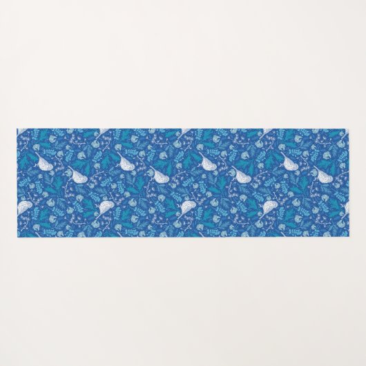 Sweet Bird Blue Botanical Pattern Monogram Yogamat (Achterkant (horizontaal))