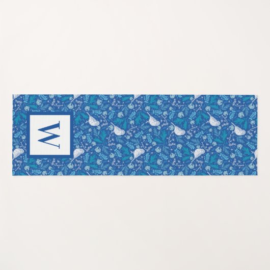 Sweet Bird Blue Botanical Pattern Monogram Yogamat (Voorkant (horizontaal))