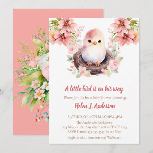 Sweet Bird Waterverf Pink Flower Baby shower Kaart