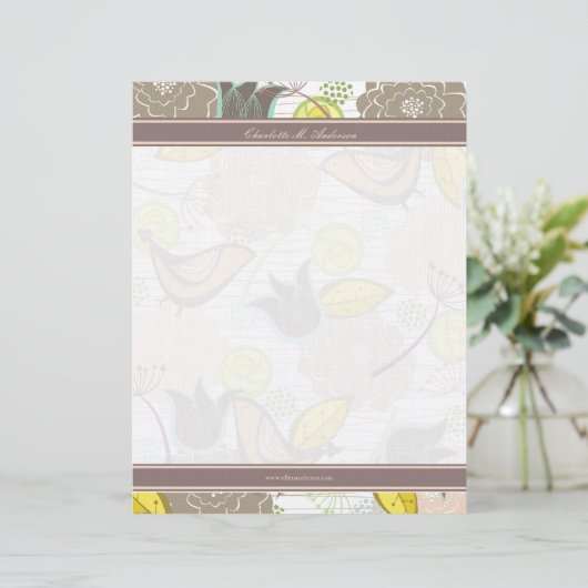 Sweet Birds Floral Garden Sjabloon Letterhead Custom Briefhoofd (Staand voorkant)