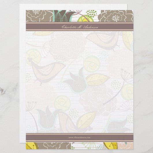 Sweet Birds Floral Garden Sjabloon Letterhead Custom Briefhoofd (Voorkant / Achterkant)