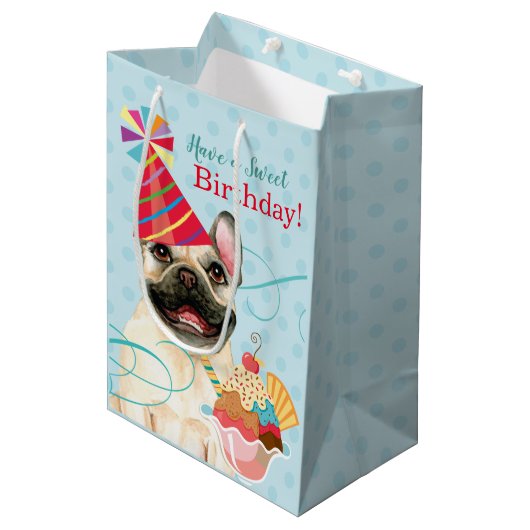Sweet Birthday French Bulldog Medium Cadeau Sac (Devant Angle)