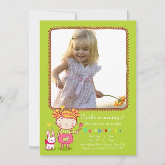 Sweet Birthday Girl Photo Invitation (Devant)