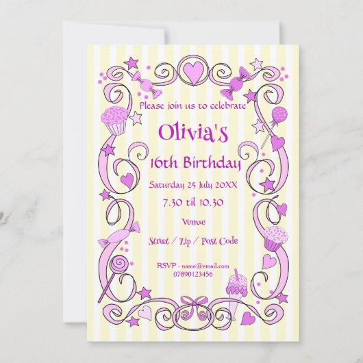 Sweet Birthday Girl Pink Invitation (Devant)
