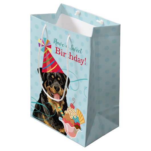 Sweet Birthday Rottweiler Medium Gift Bag Medium Cadeauzakje (Voorkant Gekanteld)