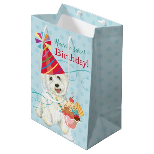 Sweet Birthday Westie Medium Gift Bag Medium Cadeauzakje (Voorkant Gekanteld)